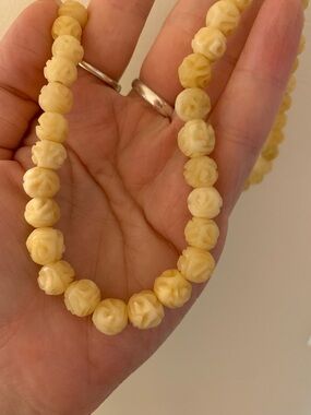 Vintage Hand-Carved Bone Bead Necklace - Women Jewelry